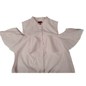 Vince Camuto Womens Cold Shoulder Button Up Blouse Top Hi Low Pink Size Medium